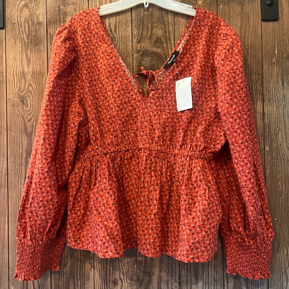 Madewell Camden Daisies Tie-Back Peplum Top